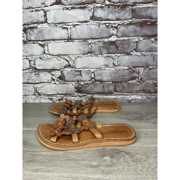 Laidback London Brown Leather Handmade Boho Floral Beaded Sandals Women 7US/38EU - Picture 11 of 16